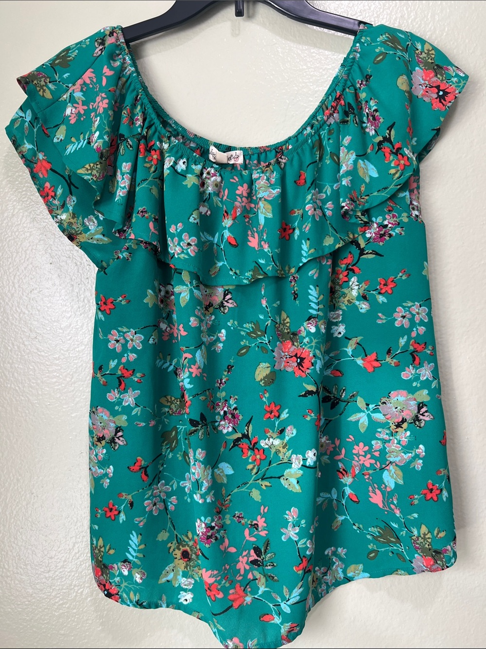 love on a hanger Teal Floral Ruffle Off-Shoulder Blouse